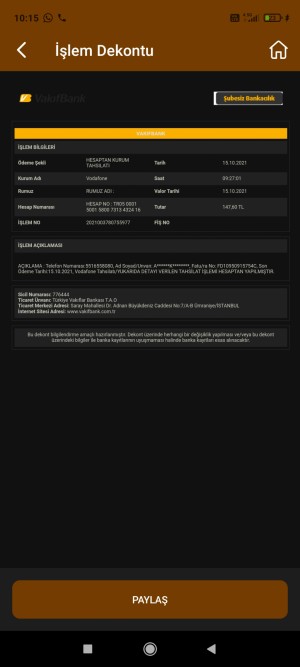 Vodafone Ücret Çekmiş Ve Hala Fatura Ödenmemiş Olarak Görülmektedir