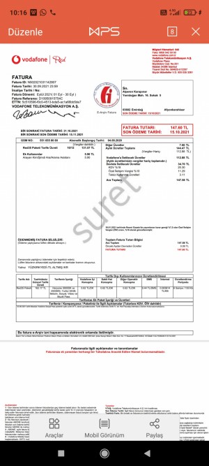 Vodafone Ücret Çekmiş Ve Hala Fatura Ödenmemiş Olarak Görülmektedir