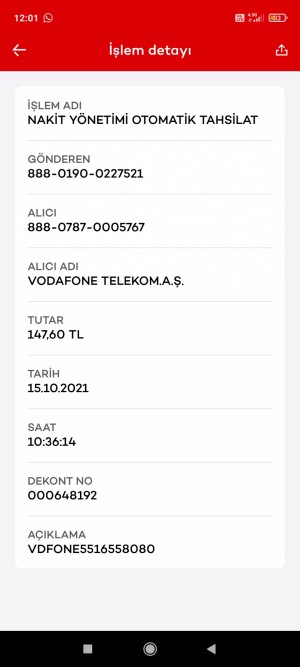 Vodafone Ücret Çekmiş Ve Hala Fatura Ödenmemiş Olarak Görülmektedir