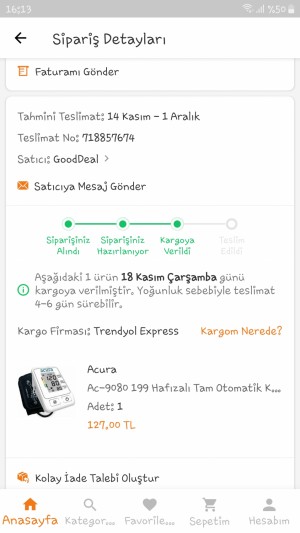 Trendyol 1 Aydır Beklediğim Ürün Kargoda Darbe Gördüğü İçin Geri Dönmüş