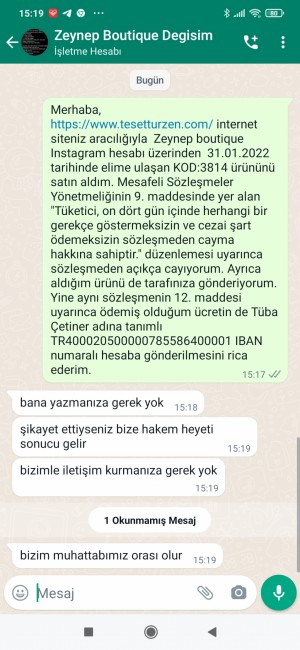 Zeynepboutique Tesetturzen.com 14 Gün Koşulsuz Müşteri Memnuniyeti