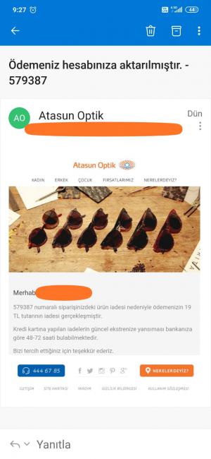 Atasun Optik'ten Aldığım Ürün Siparişi İptal Edildi