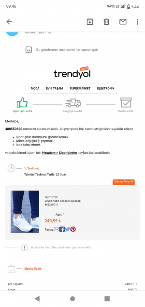 Trendyol 3 Gün Önce Sipariş Verdim Fast Step'ten Hala Hazırlanmadı Ve Kargoya Verilemedi.