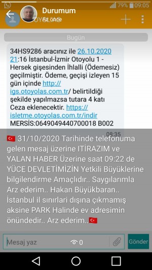 Otoyol A.ş. 34h*** Aracımın Plakasını Başka Bir Araçta Kullanıldığını Düşünüyorum