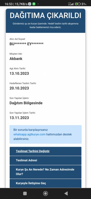 Agt Kurye 36 Gündür Teslim Edilemeyen Kart