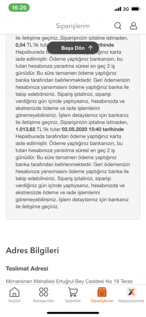 Hepsiburada Ücret İadesi