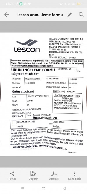 Lescon 3 Günde Yırtılan Ayakkabı