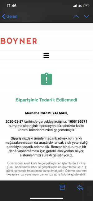 Boyner Stokta Olmayan Ürün Satıldı