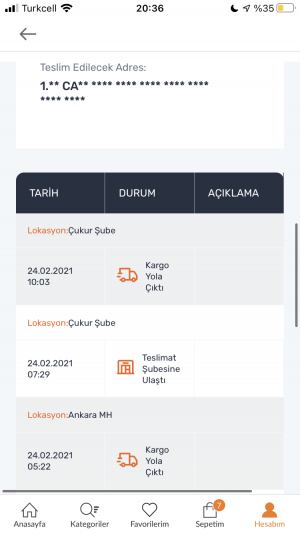 Trendyol 8617*** Teslimat Numaralı Ürün Adres Değişikliği!