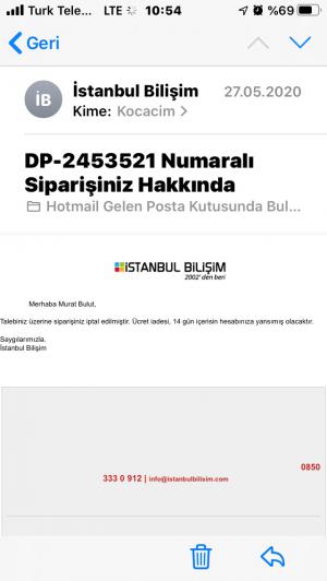 İstanbul Bilişim Üründe Gelmedi. Paramda Geri İade Olmadı.