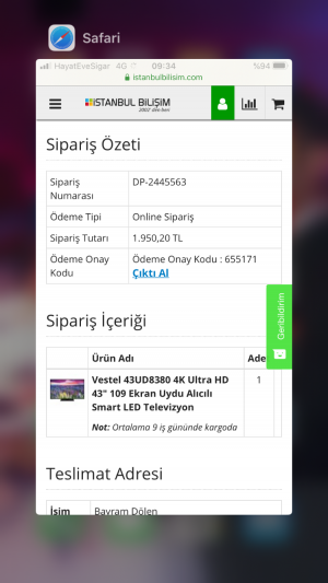 İstanbul Bilişim Sipariş İptali Ücret İadesi Talebi