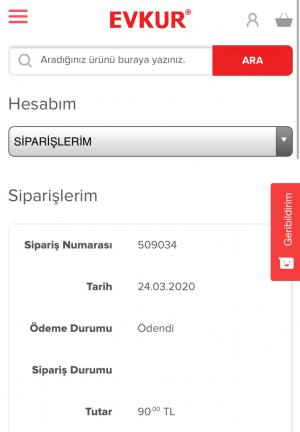 Evkur Sipariş Durumunda Hiçbir Bilgi Yok
