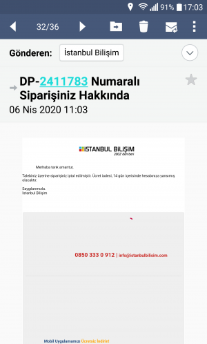 İstanbul Bilişim'den Sipariş Gelmiyor Para İadesi De Yapmıyor