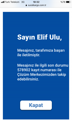 Sürat Kargo'da Kargom Gelmek Bilmiyor