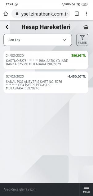 Pegasus Eksik Para İadesi