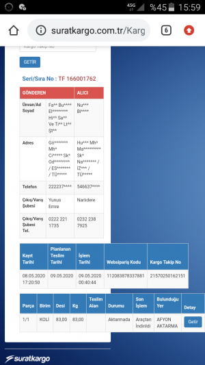 Sürat Kargo Kargom 4 Gündür Afyon Dağıtım Şubesinde Bekletiliyor
