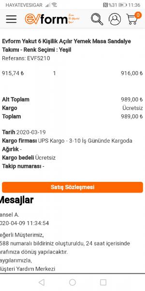 Evform Ürünü Yollamıyor