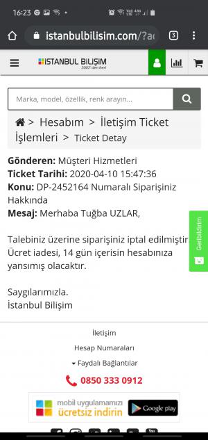 İstanbul Bilişim İptal Edilen Siparişin Ücret İadesi Yapılmadı