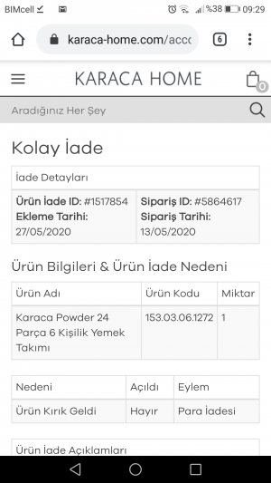 Karaca Para İadesi Yapılmadı