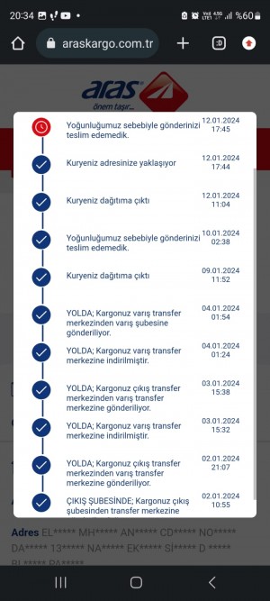 Aras Kargo 15 Günde Gönderimi Teslim Edemedi