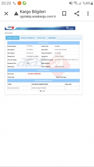 Aras Kargo Hediye Teslim Alınamadı