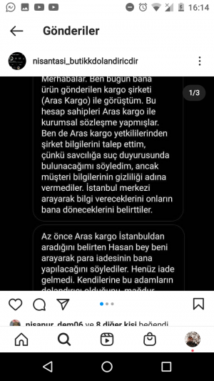 Aras Kargo Instagram Sitenin Bildiği Halde Kargolarını Getiriyor