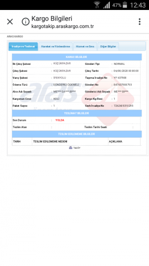 Aras Kargo Kargom Gelmedi