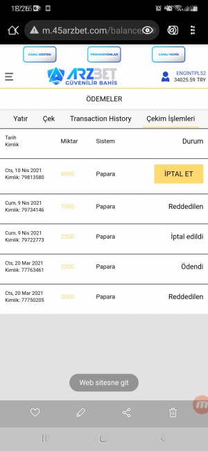 Arzbet 30 Bin Tl Bakiyemi Vermiyor