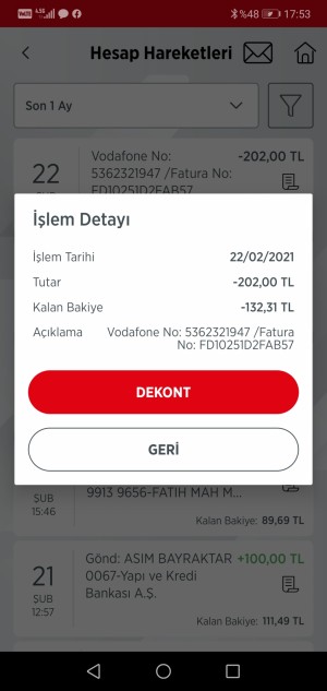 Vodafone Aynı Faturanın Tahsil Edilmesi