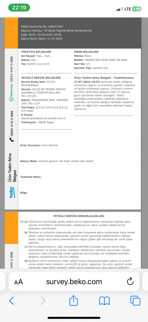 Beko Servisi Bitmeyen Garantiyi Bitti Diyor