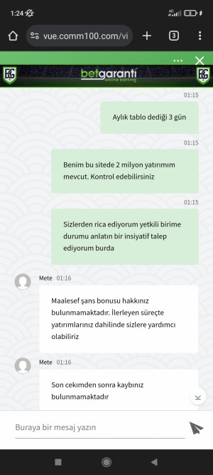 Betgaranti.com Vıp Üyeye Sahip Çıkmadı