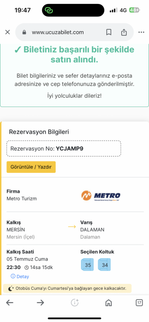 Bileti İptali İçin Para İadesi