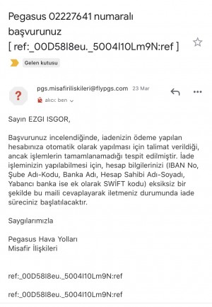 Pegasus Biletlerimiz İade Edilmedi!