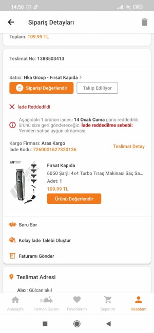 Trendyol Bozuk Ürün Geldi