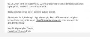 Carrefoursa Haberim Ve Talebim Olmadan Siparişimi İptal Etti