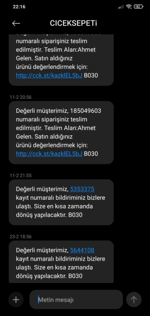 Çiçek Sepeti Sipariş Teslim Edilmedi Edildi Şeklinde Mesaj Gönderildi
