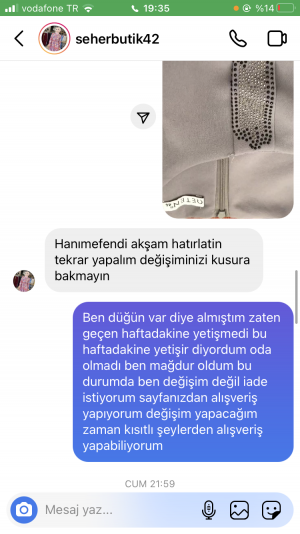 Seherbutik42 Defolu Ürün Gönderildi Değişim İçin Gönderdim Tekrar Aynı Ürünü Gönderdiler