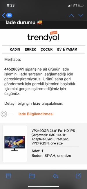 Trendyol Kolay İade Hakkınızı Kabul Etmiyor