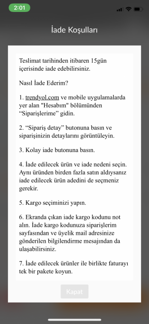 Trendyol Kolay İade Hakkınızı Kabul Etmiyor
