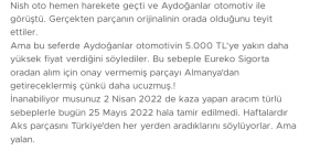 Eureko Sigorta Kasko Arabam 2 Aydır Tamir Edilmedi