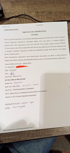 Birevim Paramı İade Etmiyor