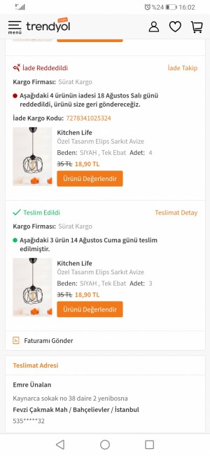 Trendyol Fatura Hasarlı Ürün