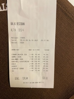 Galata Altın Balık Fazla Alınan Hesap