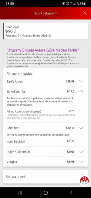 Vodafone Fazla Fatura Ödetmeleri