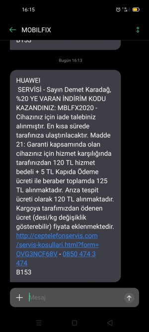 Huawei Garantiye Telefonumu Gönderdim