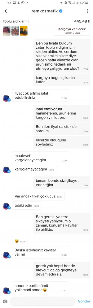 Gardrops Satıcısı Satış Sonrası Fiyat Yükseltmek İstediği İçin Kargoyu Göndermiyor.