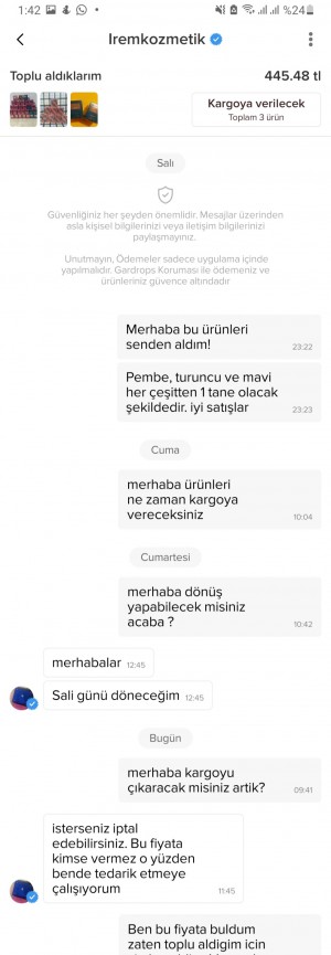Gardrops Satıcısı Satış Sonrası Fiyat Yükseltmek İstediği İçin Kargoyu Göndermiyor.