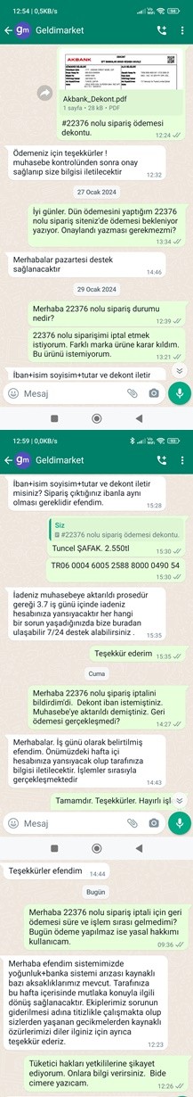Geldi Market Para İadesi Geri Ödemesini Yapmıyor