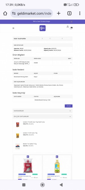 Geldi Market Para İadesi Geri Ödemesini Yapmıyor