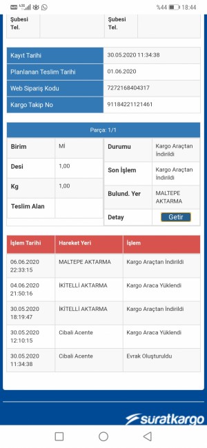 Sürat Kargo Gel(e)meyen Kargo